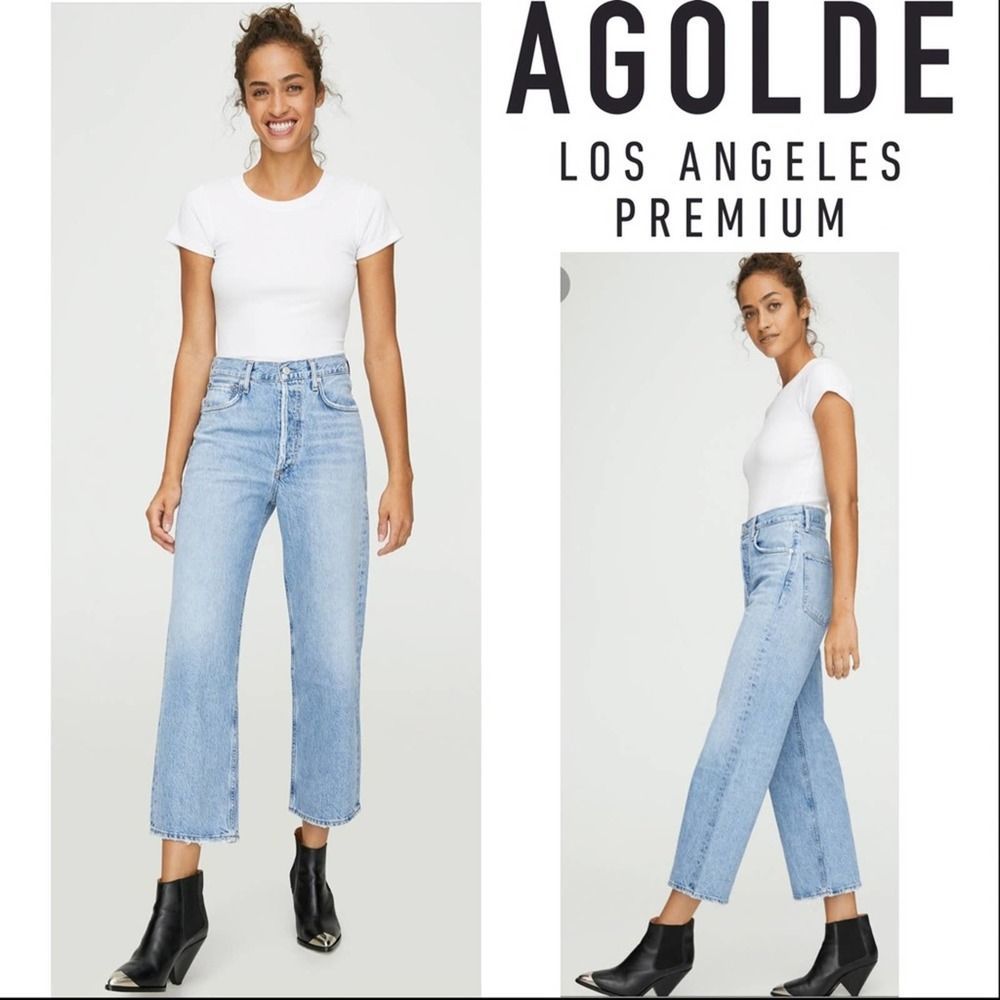 Agolde Light Blue High-Rise Wide Leg Jeans